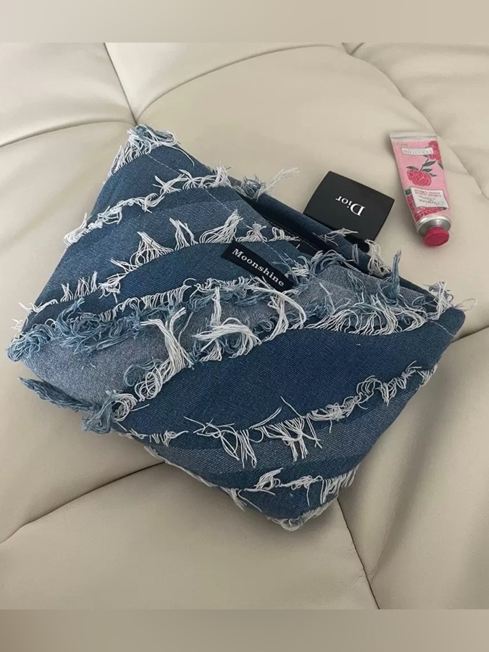 Moonshine Distressed Denim Cosmetic Pouch - Denim Blue
